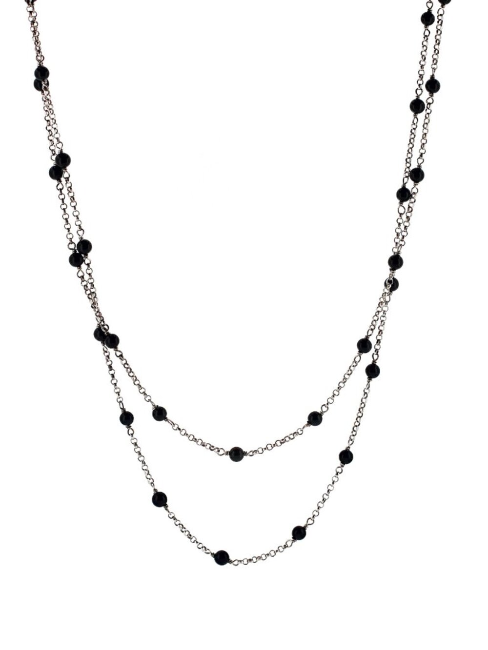 DAVID YURMAN Sterling Silver Bijoux 4.3 mm Black Onyx Beads Chain Necklace 60"